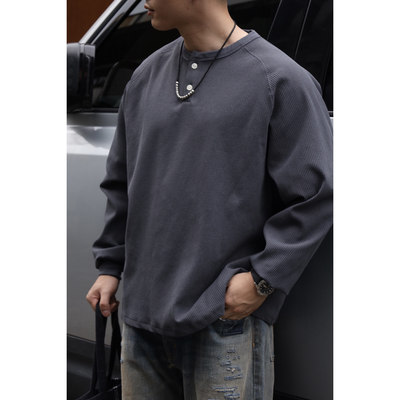 Gnomes lab 25AW SOLO TEX华夫格亨利领牛角袖纯色长袖t