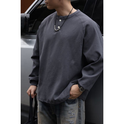 Gnomes lab 25AW SOLO TEX华夫格亨利领牛角袖纯色长袖t