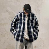 city Gnomes boy 定染定织纯棉长绒重磅廓形格纹长袖 衬衫 lab 22AW