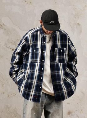 Gnomes lab 22AW 定染定织纯棉长绒重磅廓形格纹长袖衬衫city boy