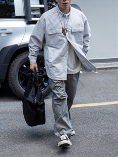 Gnomes lab 23AW 定织重磅高密牛津纺宽条纹侧插袋长袖日系衬衫