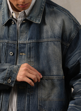 Gnomes lab 24SS  通臂压皱水波纹猫须重工水洗做旧破坏牛仔外套