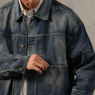 Gnomes lab 24SS  通臂压皱水波纹猫须重工水洗做旧破坏牛仔外套