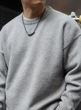 Gnomes lab 24AW 羊毛混纺高黏纯色短宽版型基础圆领套头毛衣