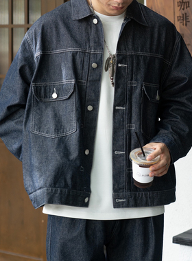 Gnomes lab 23AW 10oz进口黑篮原色牛仔日系工装夹克外套