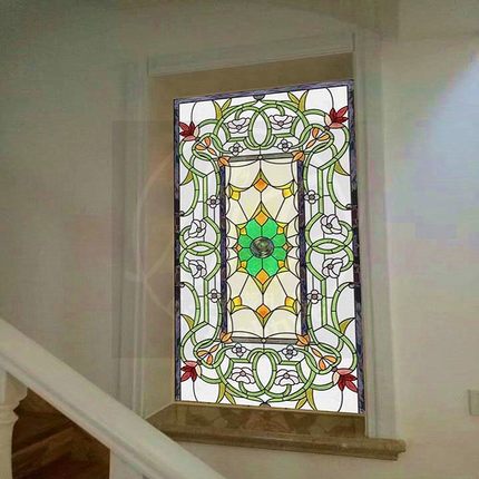 蒂凡尼教堂玻璃壁画艺术隔断吊顶彩绘玻璃门窗镶嵌欧式复古屏风画