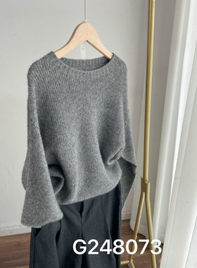 YM3935质感chao赞！牦牛绒圆领宽松大版毛衣 套衫女2024秋冬