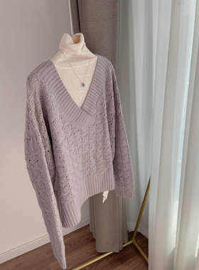 470g重磅羊毛衫 275温柔淑女珍珠灰紫色慵懒大毛衣 针织衫