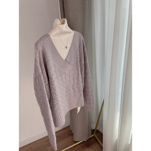 针织衫 470g重磅羊毛衫 275温柔淑女珍珠灰紫色慵懒大毛衣