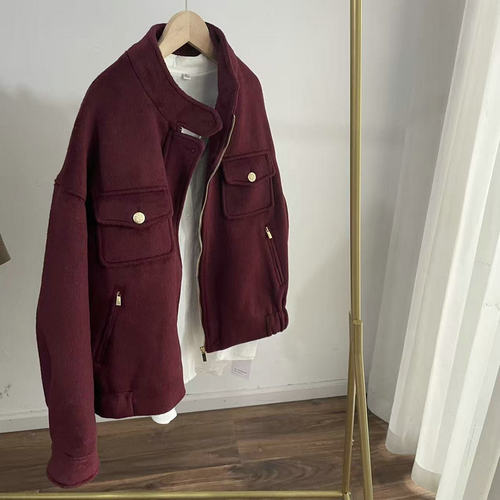L1136挑人！只适合白皮～～文艺酒红色羊毛呢夹克 外套女2025秋冬