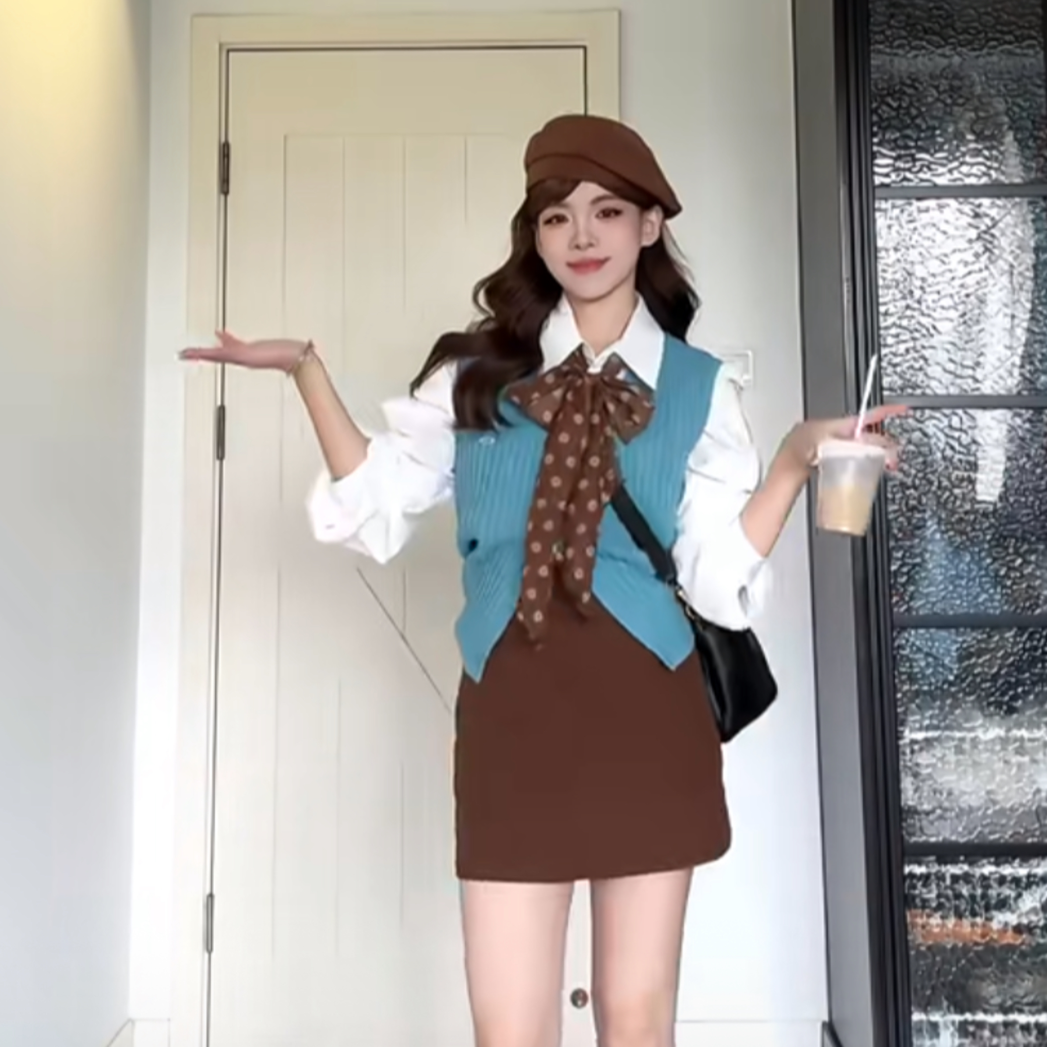 k57083湖水蓝针织V领马甲 背心女2025秋冬