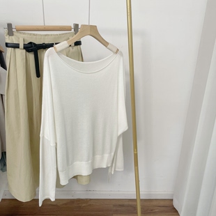 罩衫 蝙蝠衫 女2026春夏 慵懒风一字领小衫 T4622斜肩套头薄针织衫