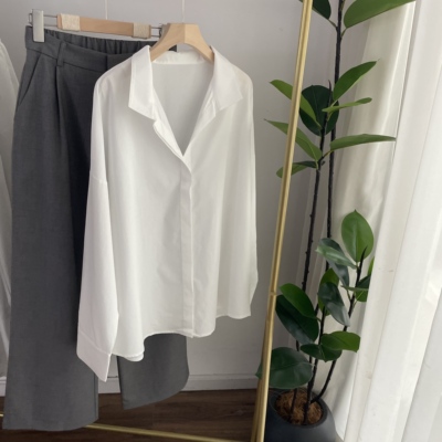 QH2601精英老钱风 大女人立领白衬衫 上衣女春夏新款