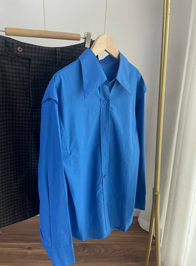 L9213设计感克莱因蓝假两件衬衫 尖领宽松上衣女2054秋