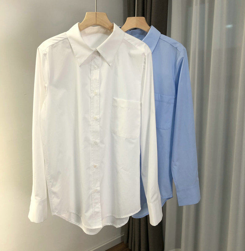 高支棉单口袋白衬衫 上衣女2021春夏新款通勤