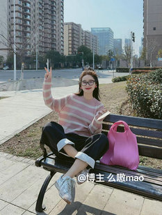 新款 女2023春装 加Y0021卷边西裤 B1102条纹针织羊毛衫