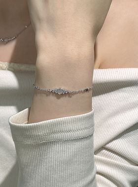 原创月光星河手链s925纯银森系手饰简约百搭气质白玉髓手环饰品