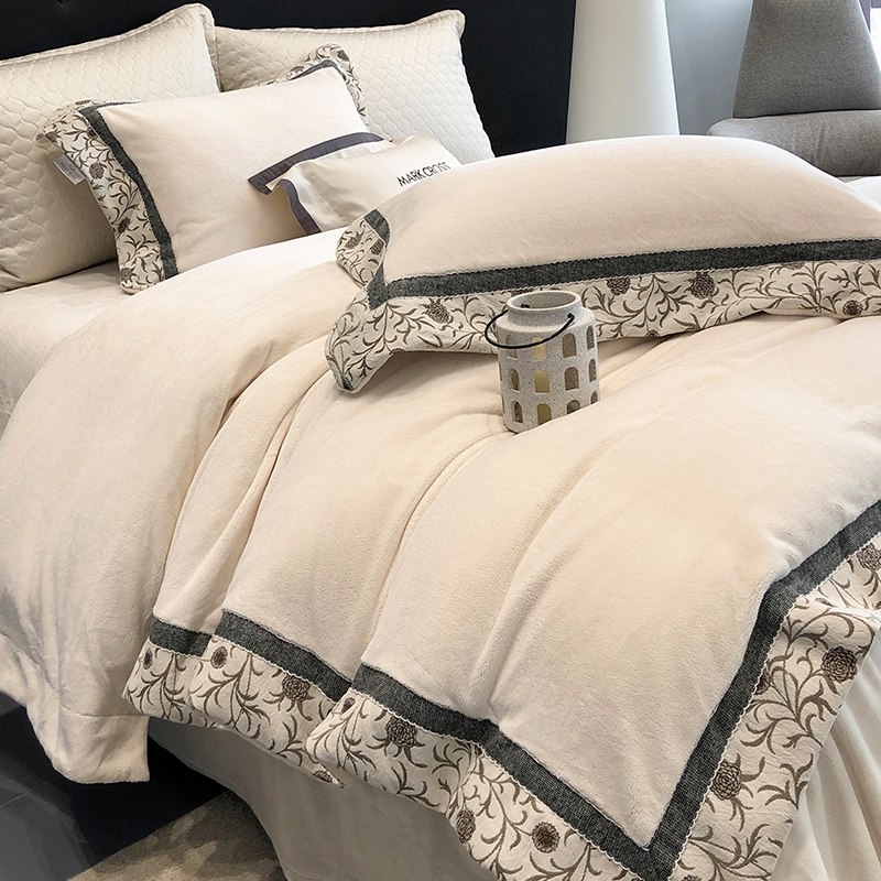 轻奢高级感熊极绒四件套婴肤绒刺绣被套法式冬季加厚保暖亲肤床品