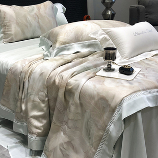 轻奢高端120支双面天丝夏被四件套印花裸睡凉感可水洗蚕丝空调被