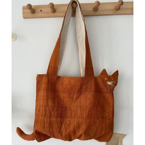 小众设计可爱卡通猫咪托特包手提购物袋大容量学生单肩通勤帆布包