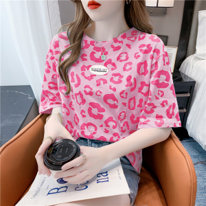 RM7249#豹纹印花短袖t恤女 夏季新款韩版ins设计感宽松洋气百搭上衣