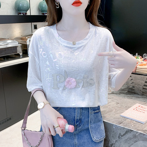 RM12599#新款夏季宽松重工烫图炫彩T恤设计感小众独特别致上衣女