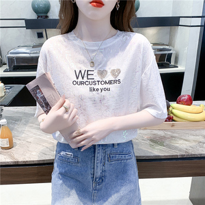 RM7247#夏季新款洋气时尚百搭上衣韩版宽松重工亮片刺绣短袖T恤