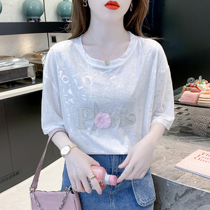RM12599#新款夏季宽松重工烫图炫彩T恤设计感小众独特别致上衣女