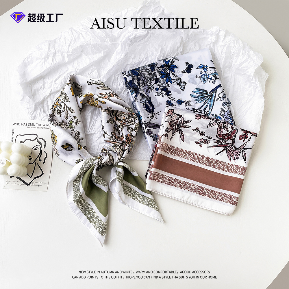 复古民族风小丝巾女蝴蝶飞舞印花方巾夏天文艺百搭配围巾披肩