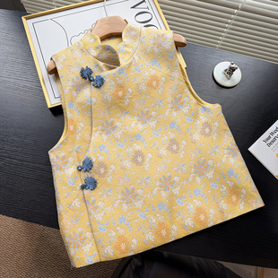 上衣盘扣无袖 国风女装 马夹 复古提花马甲百搭坎肩上衣早春季 新中式