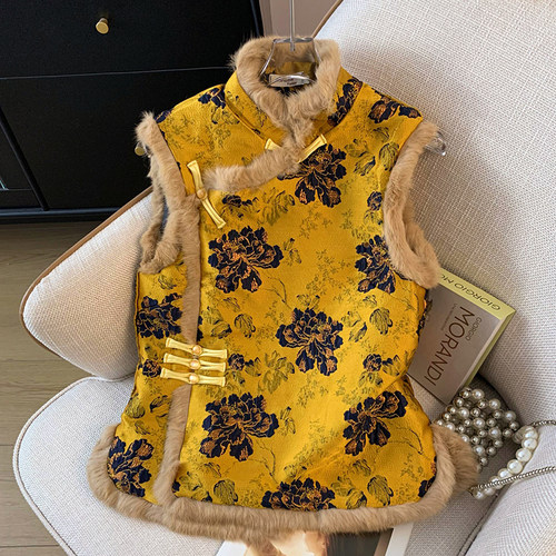 新中式马甲冬季夹棉加厚2025国风新款毛毛领洋气保暖时尚贵气上衣