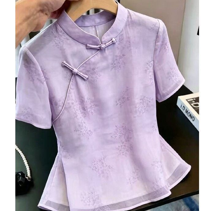 新中式紫色轻奢夏季女衬衫