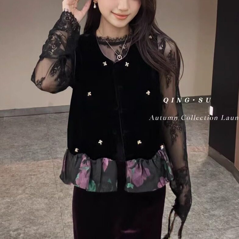 新中式国风马甲女高端马夹早秋季复古坎肩无袖背心金丝绒拼接上衣