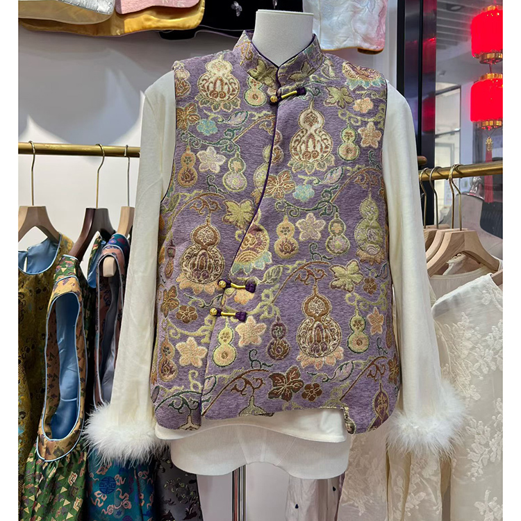 秋冬季新款新中式高级感斜襟马甲复古立领国风改良唐装夹棉上衣女