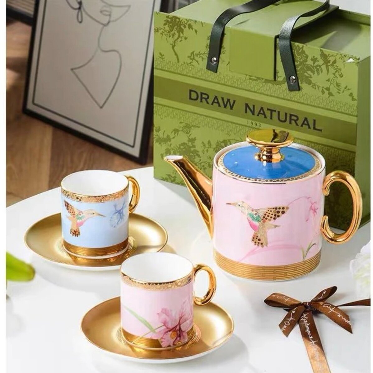 英国自然写生卡特兰马克杯骨瓷咖啡杯碟套装欧式下午茶具花茶壶