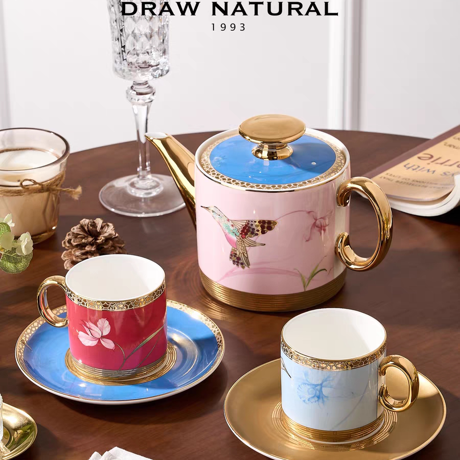 英国品牌自然写生卡特兰一壶二咖啡杯碟套装对杯欧式小奢华小精致