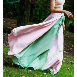 金刚舞蹈诗意设计一片式 青山粉黛显瘦飘逸半身长裙 双面穿新款
