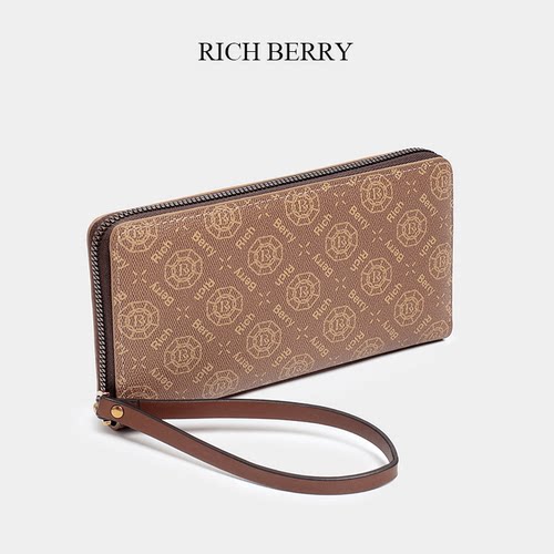rich berry 男女通用长款卡包轻奢时尚女士复古棕色简约大号印花