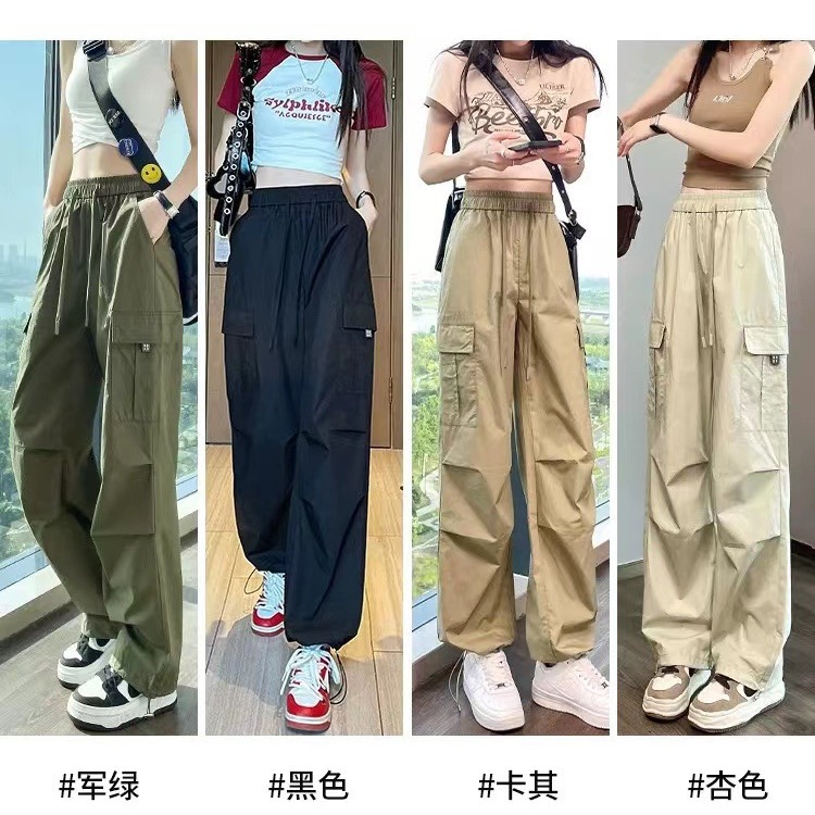 美式阔腿伞兵工装裤2025新款时尚女宽松复古休闲冲锋纸袋裤夏薄款