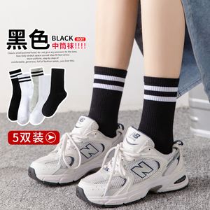 袜子女中筒袜ins潮网红冬春秋黑色中筒外穿运动款白长袜配鲨鱼裤