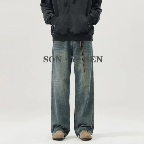 美式cleanfit复古宽松直筒牛仔裤