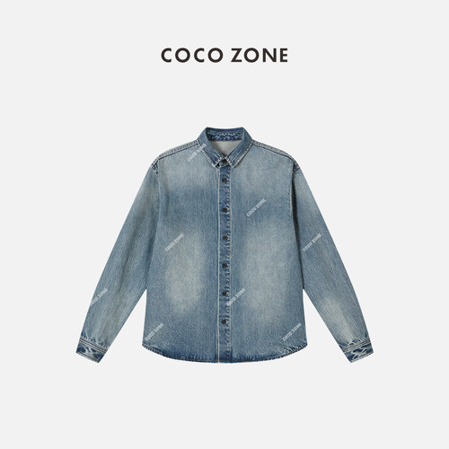 COCO ZONE 刘一一POLO领牛仔衬衣扣设计感通勤风春秋衬衫23C19557