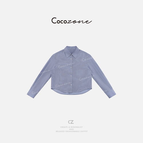 COCO ZONE刘一一【100棉】通勤风竖条纹翻领长袖衬衫CD1A0327