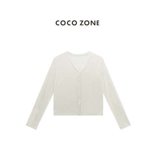 COCO ZONE 刘一一随意开衫2026早秋100亚麻薄款V领针织长袖上衣女