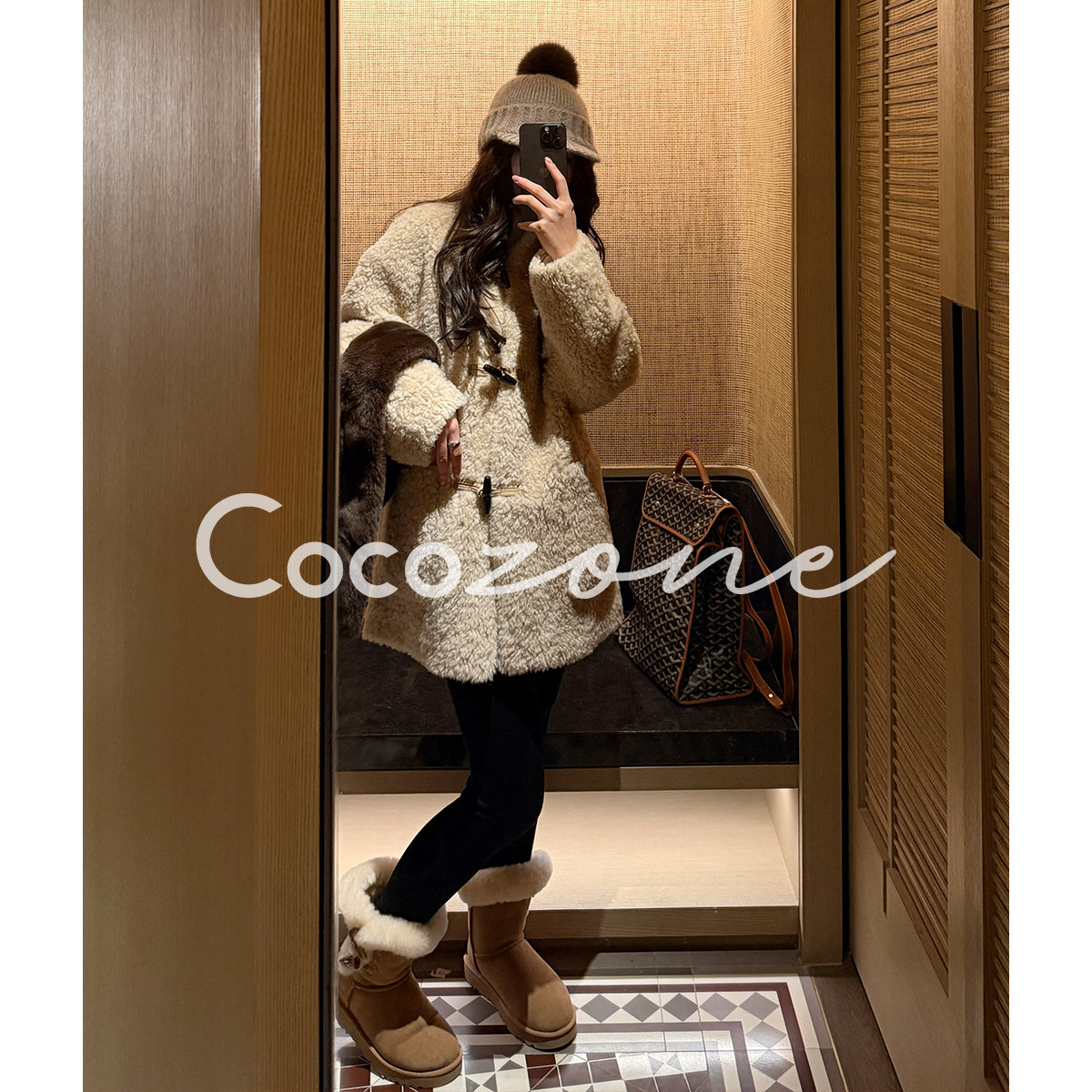COCO ZONE 刘 一一 “牛角扣”100绵羊毛贴袋立领中长款毛呢外套