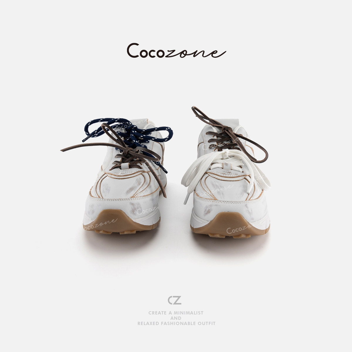 COCO ZONE 刘一一  欧版做旧风撞色系带厚底舒适透气女运动休闲鞋