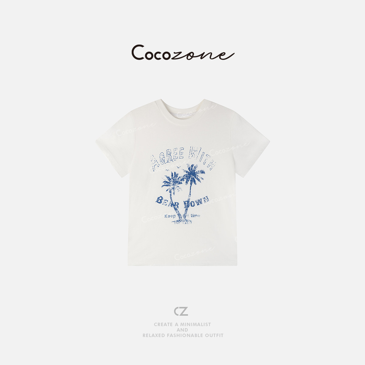 COCO ZONE 刘一一 100棉美式褪色字母图案短袖T恤CD2A0064