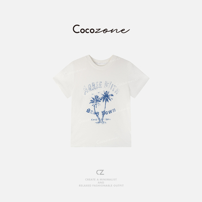 COCO ZONE 刘一一 100棉美式褪色字母图案短袖T恤CD2A0064