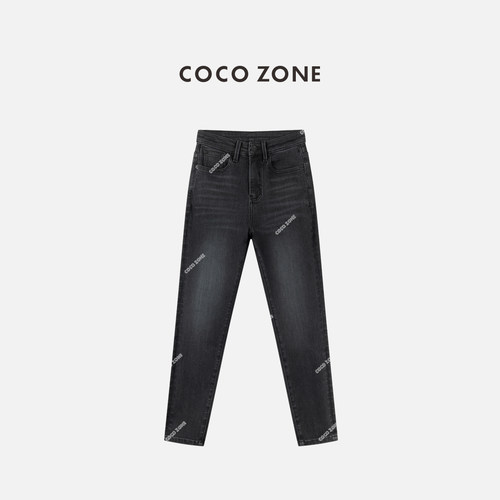 COCO ZONE 刘一一 美式复古显瘦牛仔裤气质爪纹直筒裤CC1C1864