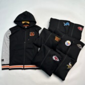 处理 万针刺绣LOGO 原单NFL男士 断码 连帽拉链开衫 卫衣 撞色拼接袖